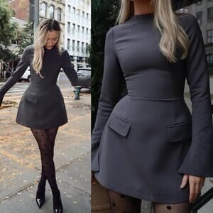 Odd Muse The Ultimate Slate Grey Split Sleeve Mini Dress